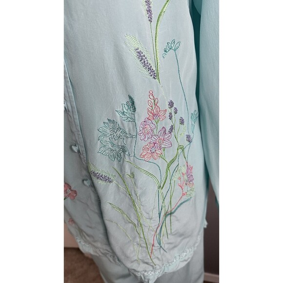 Diane Von Furstenberg Silk Assets Blue Beaded Embroider 100% Silk Pajama Set S/M - Picture 4 of 9